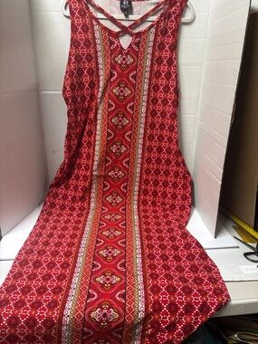 Boho Red Printed Sleevelessy Maxi Dress -